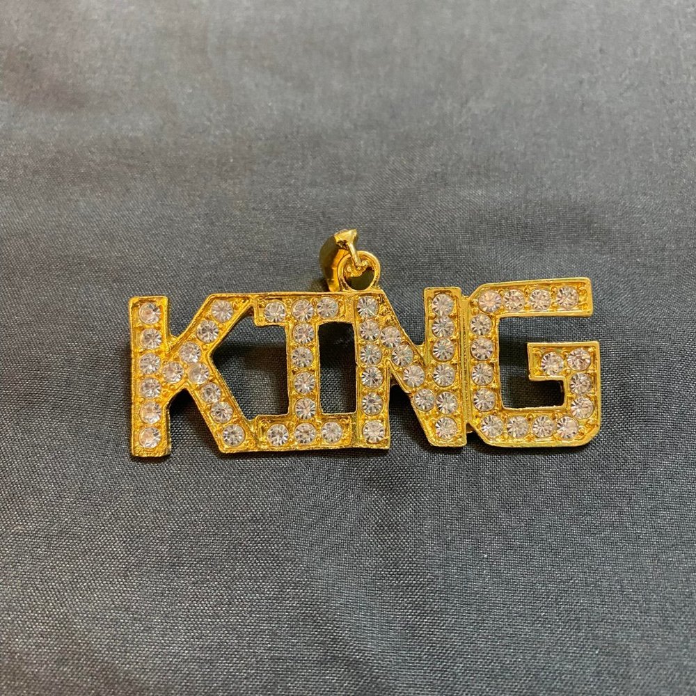 Gold Tone Cubic Zirconia King Pendant
